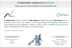 Conferencia de Roberto Moro en Pontevedra el jueves 28 de Junio