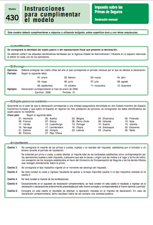 Modelo 430: Impuesto sobre primas de seguros