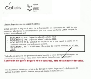 Las humorísticas respuestas de Cofidis a las reclamaciones del seguro contratado en fraude de ley.
