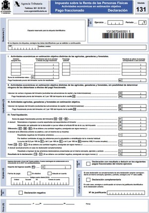 Modelo 131: IRPF. Actividades económicas en estimación objetiva