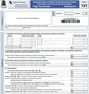Modelo 131: IRPF. Actividades económicas en estimación objetiva