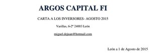 Argos Capital FI - Carta a los inversores Agosto 2015