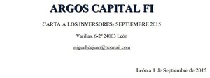 Argos Capital FI - Carta a los inversores Septiembre 2015
