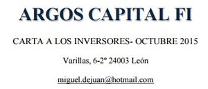 Argos Capital FI - Carta a los inversores Octubre 2015