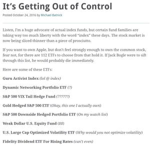 Demasiados ETFs: Cuando Mas es Menos (II)