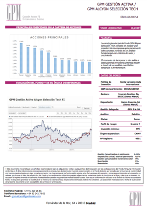 Informe del mes de octubre y principales acciones en cartera del fondo de inversión GPM Alcyon