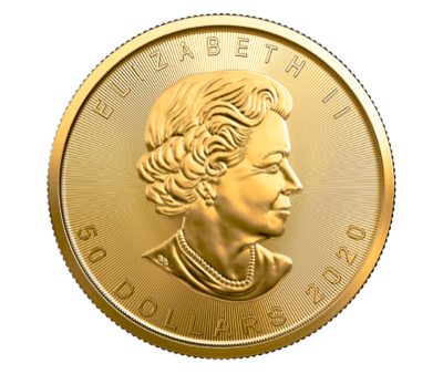 Anverso de la moneda de oro Maple Leaf canadiense