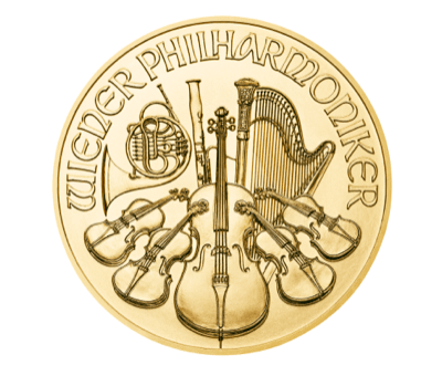 Anverso de la moneda de oro Filarmónica austriaca