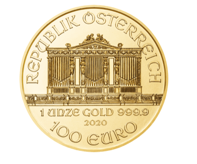 Reverso de la moneda de oro Filarmónica austriaca