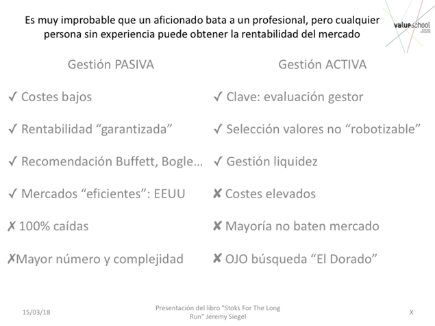Tabla gestión activa vs gestión pasiva
