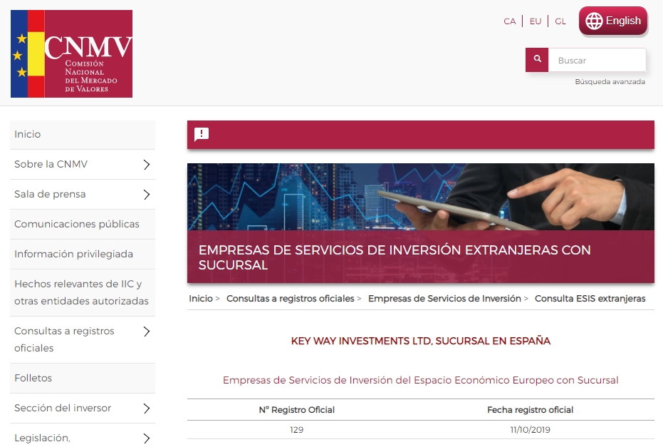 Registro de Capex.com Bróker en la CNMV Española