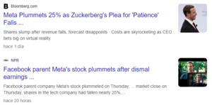 Meta/Facebook sufre caida de 25%
