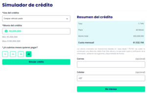 Simulador crédito vehículo
