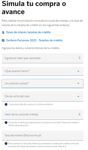 Simulador de tarjetas de crédito de BBVA