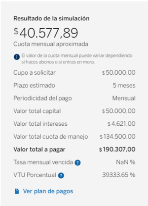 Simulador de tarjetas de crédito de BBVA