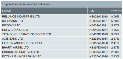 Az Xtrackers MSCI India Swap UCITS ETF főbb pozíciói