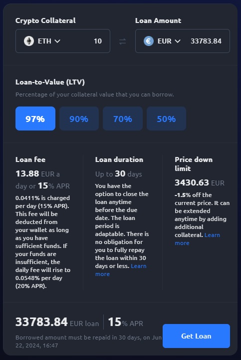 YouHodler kölcsönkalkulátor | Forrás: YouHodler