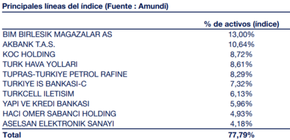 Az Amundi MSCI Turkey UCITS ETF Acc fő pozíciói