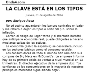 Analisis técnico. Semana del 5-9 Agosto. Risk off