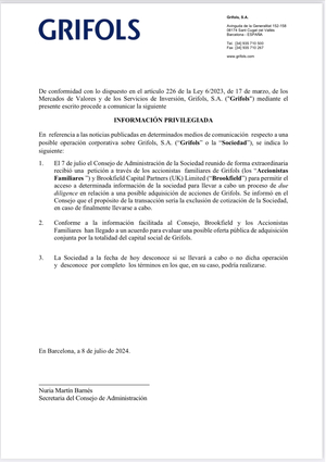 La OPA de Brookfield a Grifols.