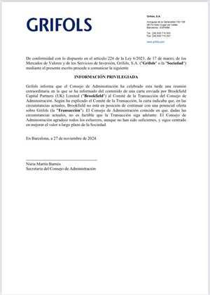 CNMV, Brookfield y Grifols, el trio calavera.