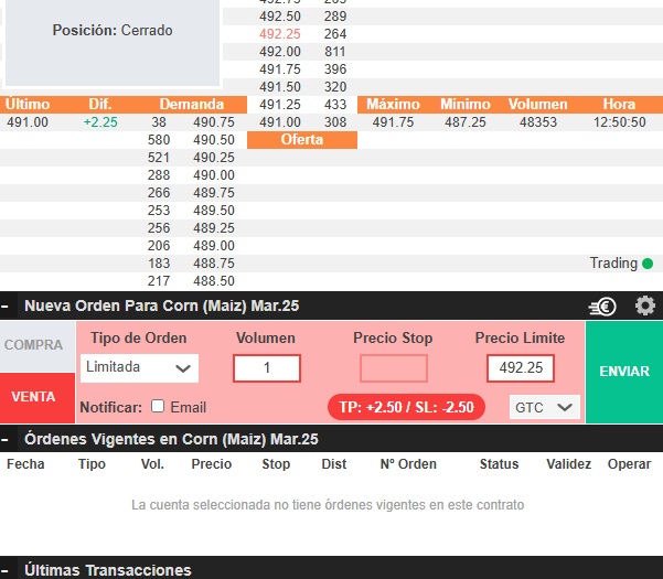 Vételi megbízás létrehozása határidős kávéra
