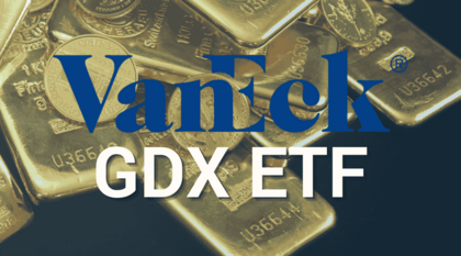 Imagen que muestra lingotes de oro y el logo de Vaneck con el nombre del ETF