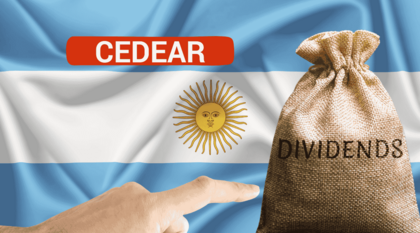 Imagen con la bandera de argentina y un saco de dividendos