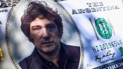 Milei en un billete de dólar