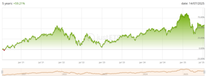 Rendimientos a 5 años del SPDR MSCI World Consumer Discretionary (IE00BYTRR640)
