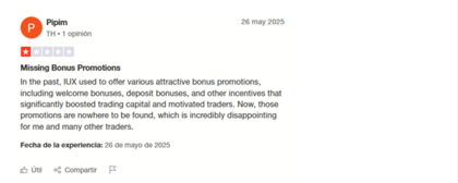 Testimonio 1 estrella sobre IUX