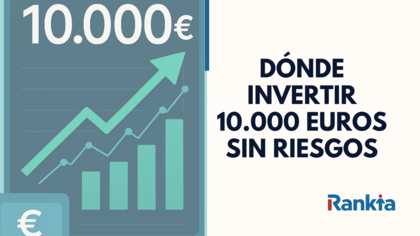 Gráfico de crecimiento financiero en pantalla digital con el texto “10.000 €”, representando opciones sobre dónde invertir 10.000 euros sin riesgo