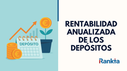 Ilustración sobre la rentabilidad anualizada de los depósitos, con calendario, monedas y una planta que simboliza el crecimiento del dinero