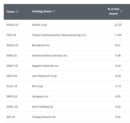Primeras posiciones Holding ETF SMH Primeras posiciones Holding ETF SMH