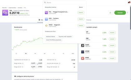 Búsqueda de MATIC en un broker online