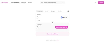 Plataforma Uniswap - Interfaz inicial