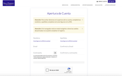 Apertura de cuenta Bull Market Brokers