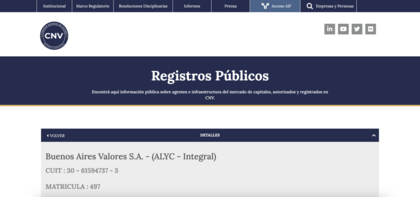 Registro BAVSA en la CNV Registro BAVSA en la CNV