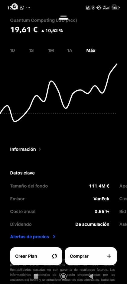 Pantallazo de la app móvil de Trade Republic que muestra la rentabilidad del ETF VanEck Quantum Computing UCITS ETF A