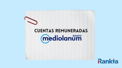 Imagen ilustrativa sobre las cuentas remuneradas de Banco Mediolanum con logo del banco y diseño de Rankia