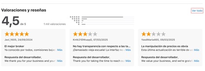 Pantallazo que muestra las opiniones de los usuarios de la Apple Store sobre Interactive Brokers