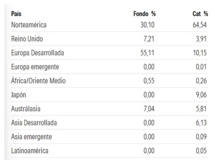 Distribución por regiones - Fuente: Morningstar