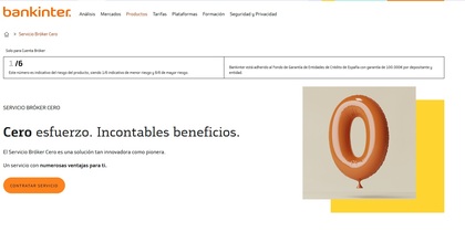 Pantallazo del servicio Broker Bankinter Cero del banco español