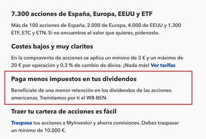 Pantallazo de las ventajas que ofrece abrir cuenta en MyInvestor