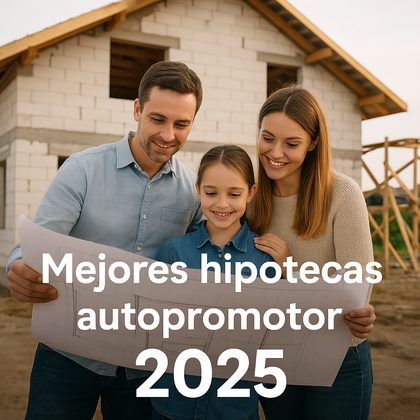 Familia revisando planos de construcción frente a una casa en obra, ideal para ilustrar una hipoteca autopromotor. Familia revisando planos de construcción frente a una casa en obra, ideal para ilustrar una hipoteca autopromotor.