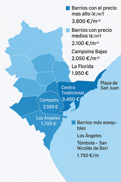 Mapa de precios por barrios Alicante
