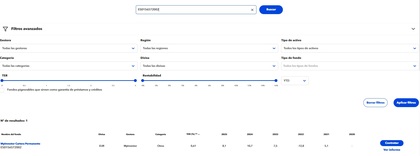 Buscador de fondos MyInvestor - Fuente: myinvestor.es