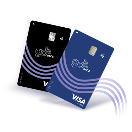 Tarjetas GO BICE Visa Débito y Crédito del Banco BICE, diseño oficial de la cuenta corriente digital sin comisiones en Chile.