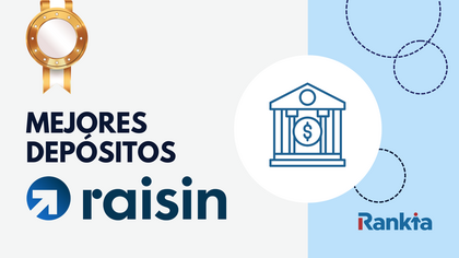 imagen informativa sobre los mejores depósitos Raisin con logo de Rankia y símbolo de banco