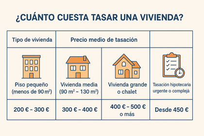 Tabla comparativa con el precio medio de tasación de vivienda en España